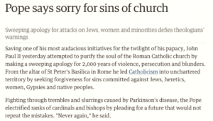 Pope apologizing for misdeeds of christians and church